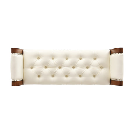Modern European furniture - Beige Button Tufted Leather Ottoman Bench - www.oroa.com