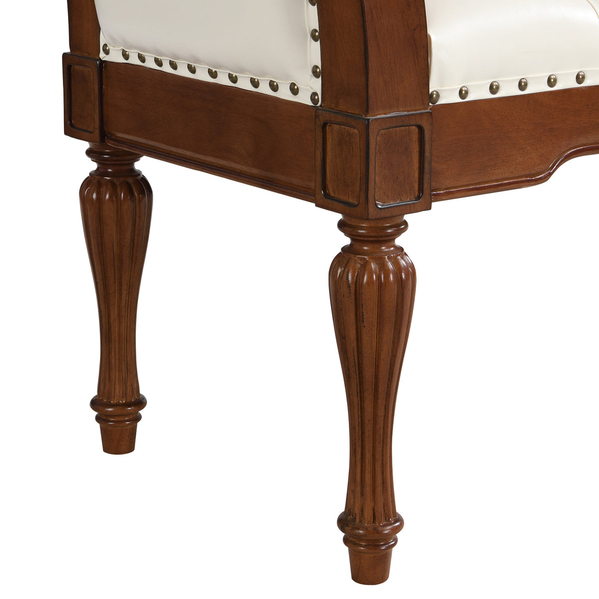 Modern European furniture - Beige Button Tufted Leather Ottoman Bench - www.oroa.com