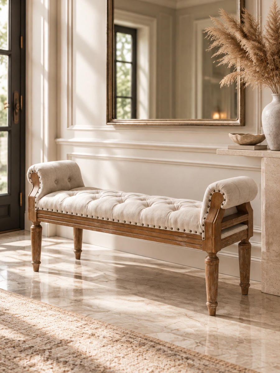Modern European furniture - Mid-Century Solid Wood Upholstered Bench - www.oroa.com