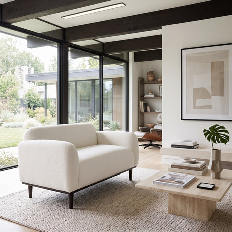White Bouclé Fabric 2-Seater Loveseat Sofa | OROA