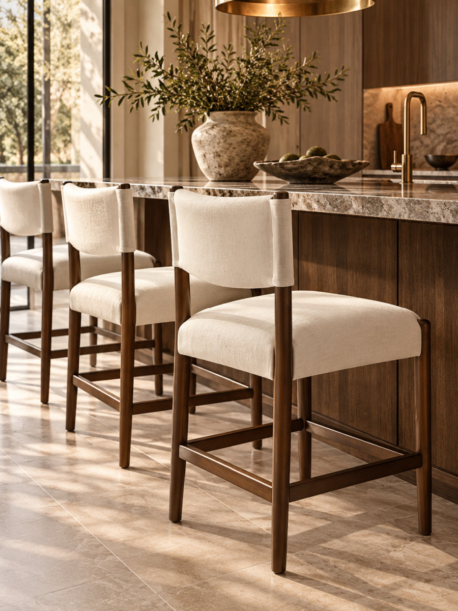 Solid Wood Beige Barstools (2) | OROA
