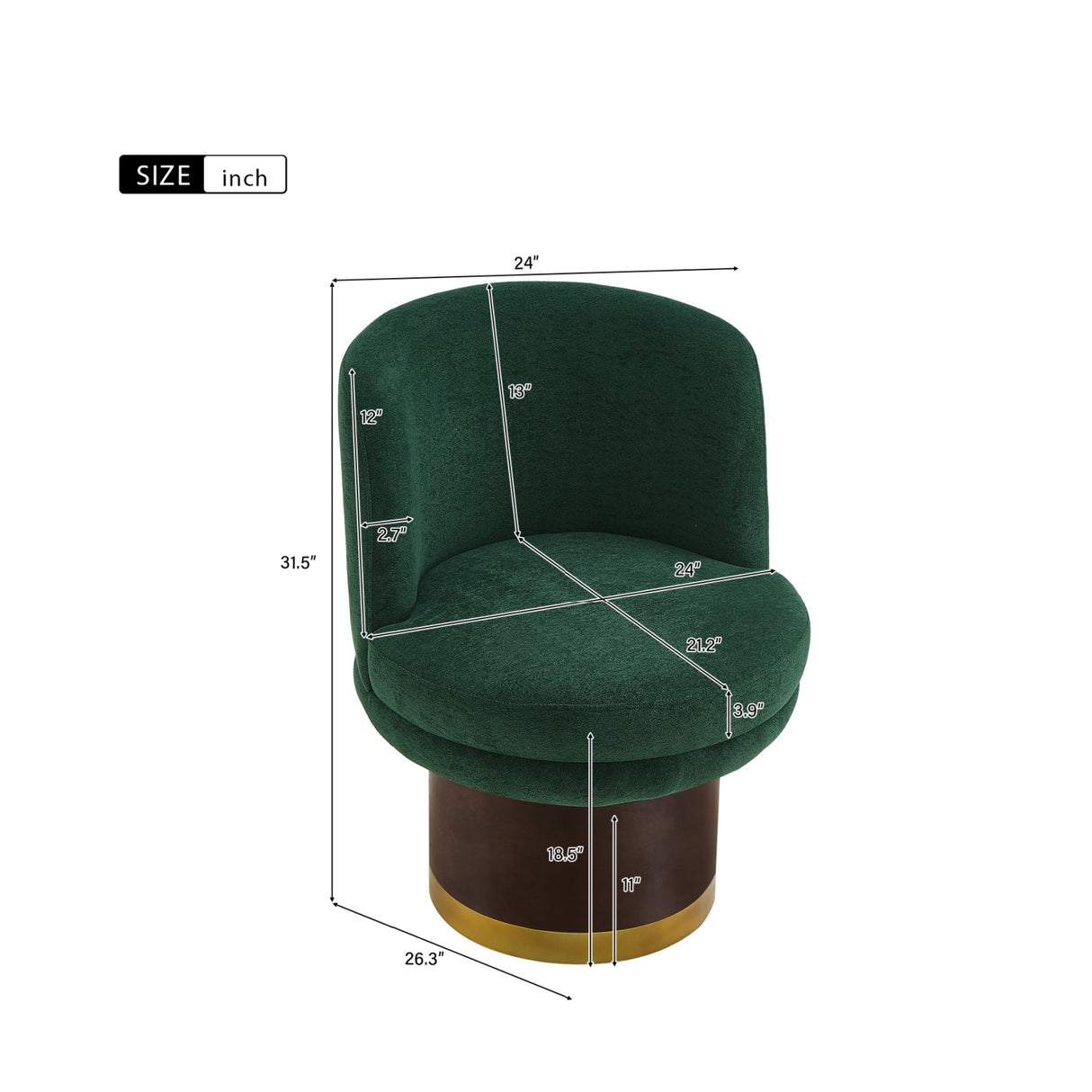 Modern Green Chenille Round Swivel Accent Chair | OROA