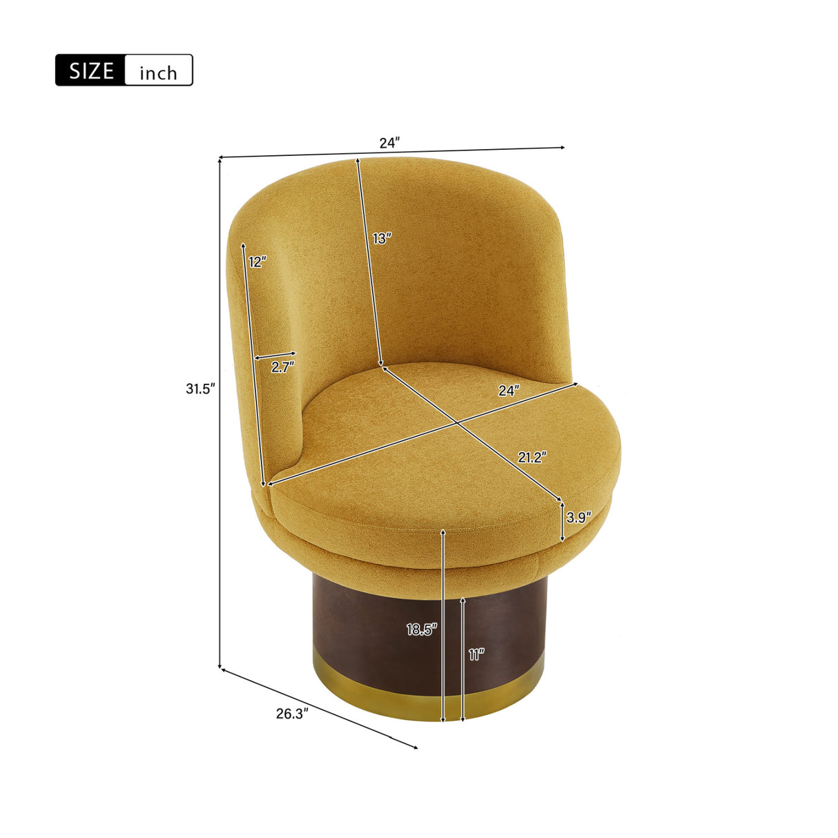 Modern Yellow Chenille Round Swivel Chair | OROA