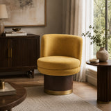 Modern Yellow Chenille Round Swivel Chair | OROA