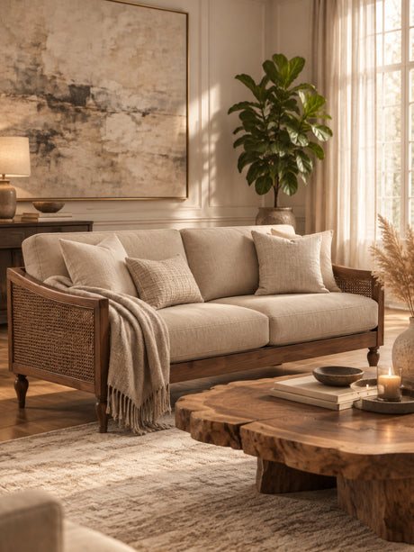 Modern European furniture - 3-Seater Light Brown Upholstered Sofa - www.oroa.com