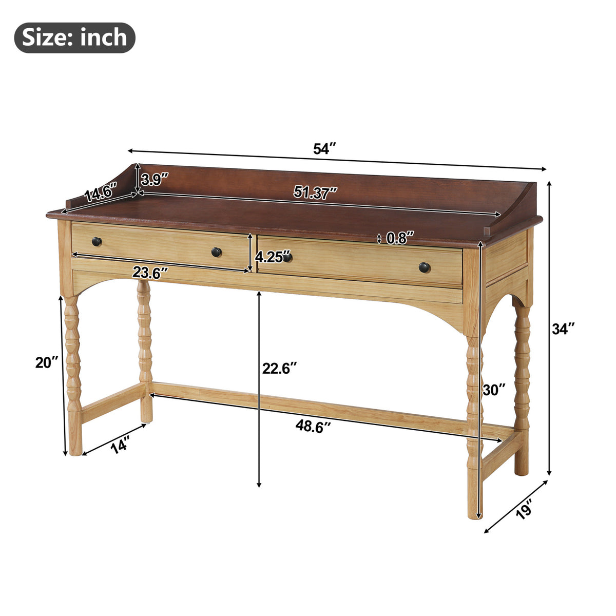 Brown & Natural Wooden Writing Desk | OROA