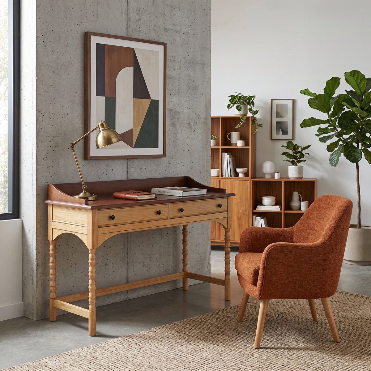 Brown & Natural Wooden Writing Desk | OROA