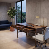 Modern Walnut Wooden Writing Desk with Drawers | OROA