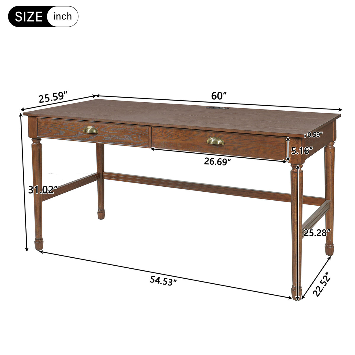 Modern Walnut Wooden Writing Desk with Drawers | OROA