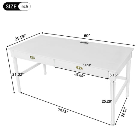 Modern White Wooden Writing Desk with Drawer | OROA
