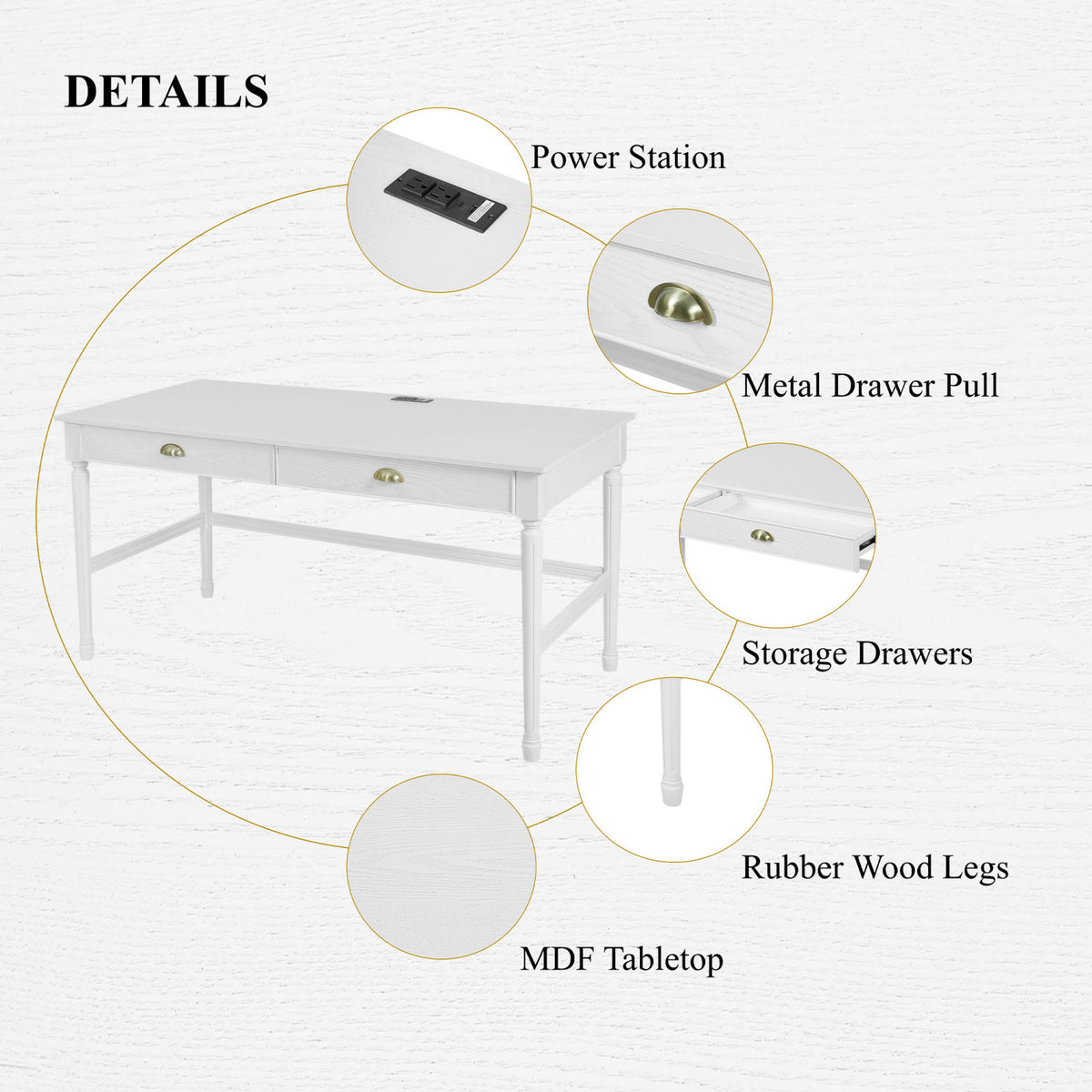 Modern White Wooden Writing Desk with Drawer | OROA
