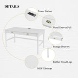 Modern White Wooden Writing Desk with Drawer | OROA