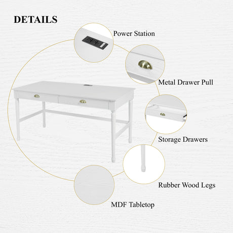 Modern White Wooden Writing Desk with Drawer | OROA