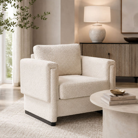 Modern Beige Boucle Upholstered Accent Armchair | OROA