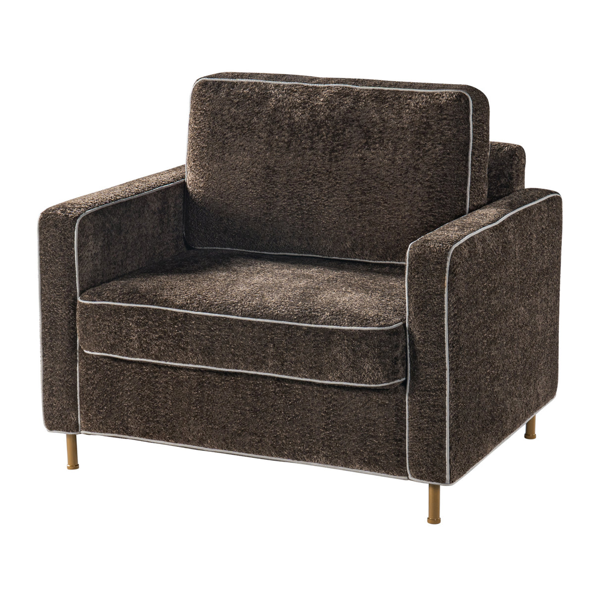 Modern Dark Brown Chenille Accent Chair with Square Arms | OROA