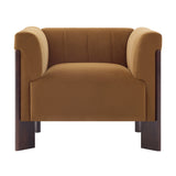 Modern Yellow Velvet Channel Tufted Accent Armchair | OROA