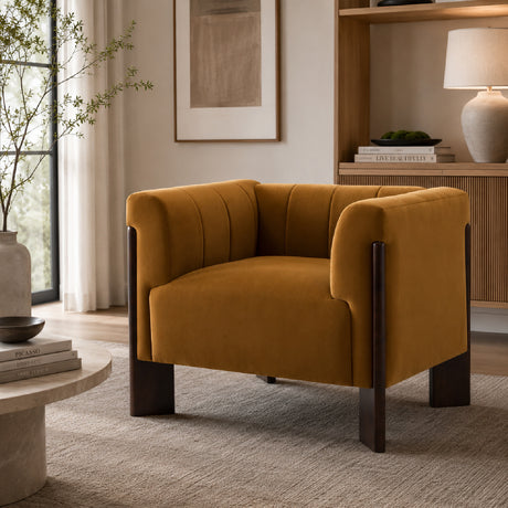Modern Yellow Velvet Channel Tufted Accent Armchair | OROA