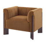Modern Yellow Velvet Channel Tufted Accent Armchair | OROA