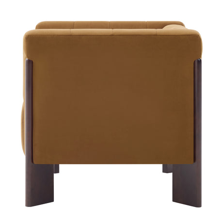 Modern Yellow Velvet Channel Tufted Accent Armchair | OROA
