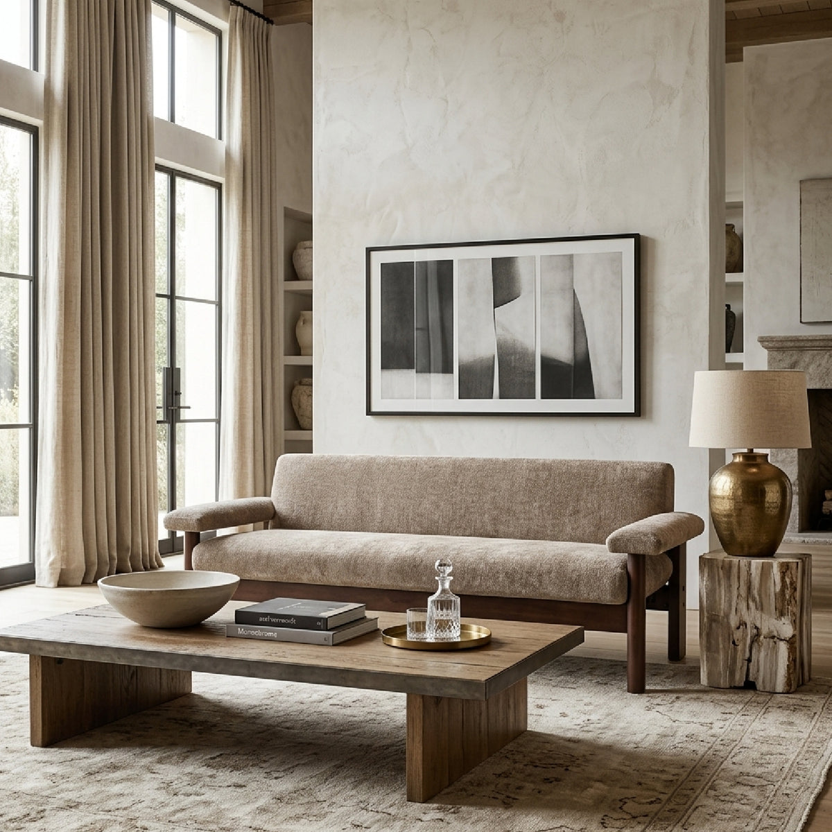 Modern European furniture - Modern Light Brown Chenille Sofa - www.oroa.com