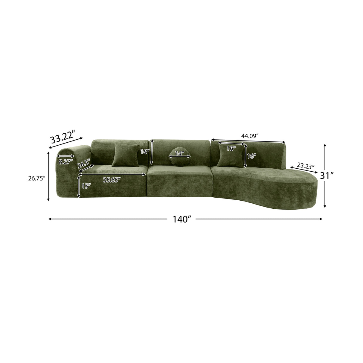 Green Curved Sectional Sofa | OROA