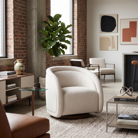 Beige Boucle Swivel Accent Chair | OROA