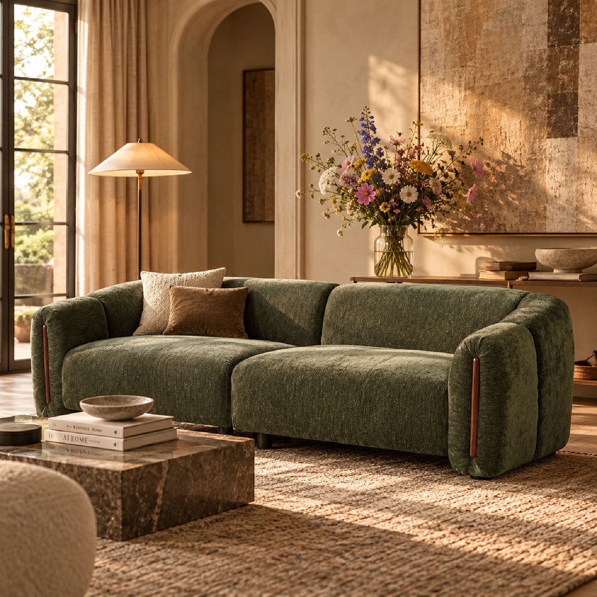 Green Curved Upholstered 3-Seater Modular Sofa by OROA