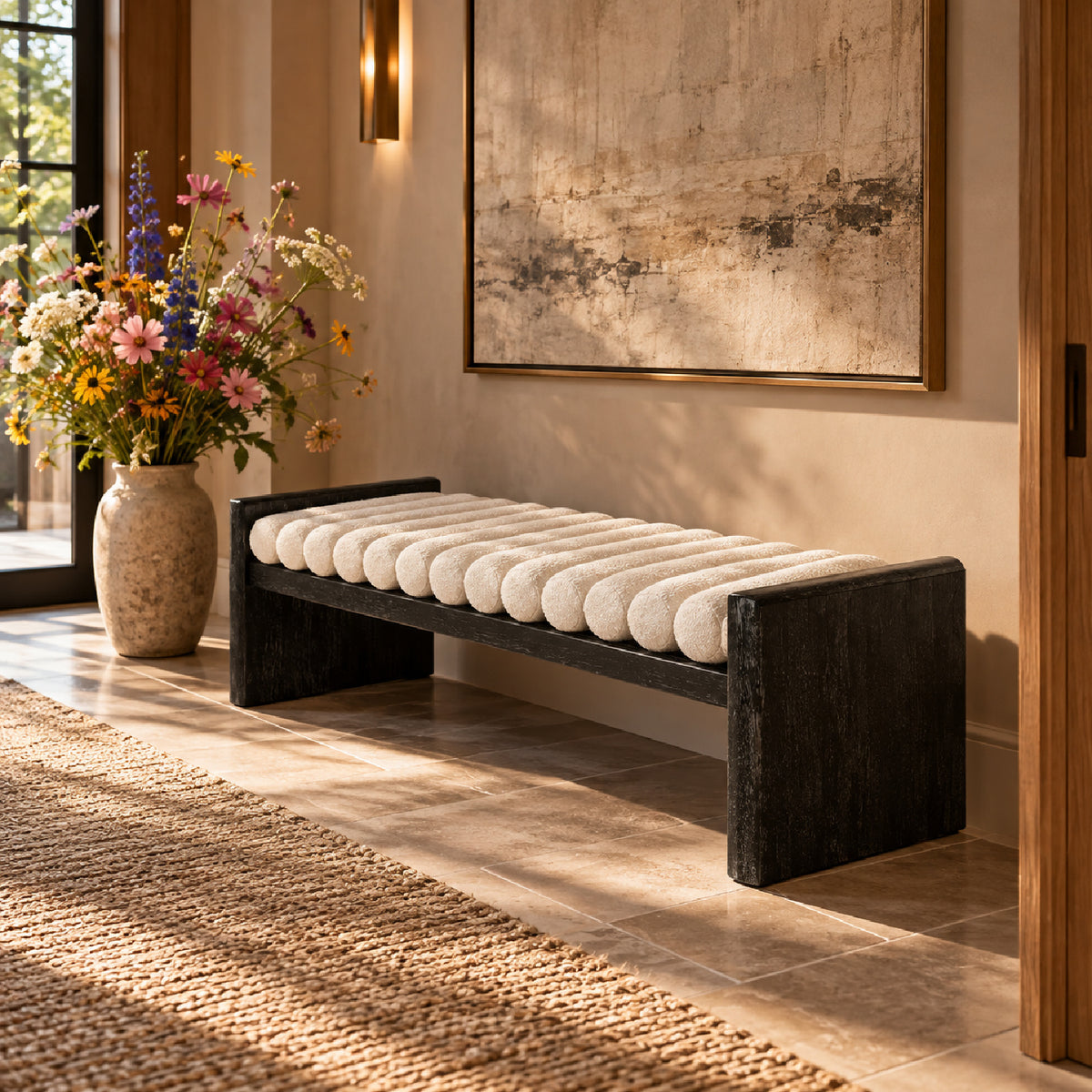 Modern Chenille Upholstered Bench by OROA