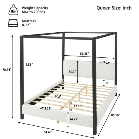 Black Metal Canopy Queen Bed - OROA - view 5