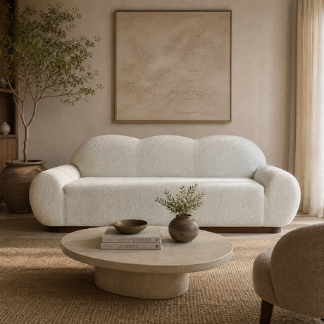 Modern Light Green Curved Boucle 3-Seater Sofa | OROA