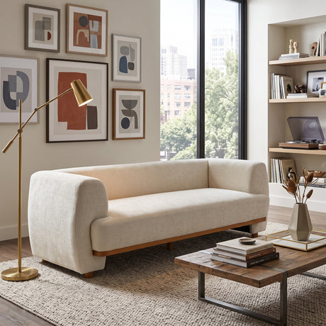 Beige Upholstered Chenille Sofa | OROA