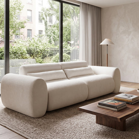 Snow White Curved 3-Seater Upholstered Sofa | OROA