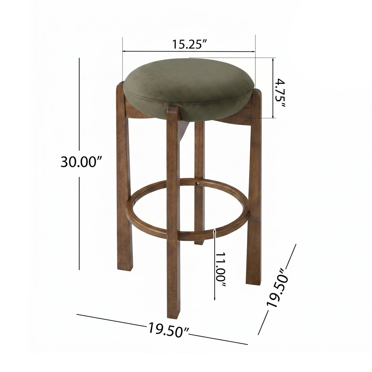 Modern Dark Walnut Backless Bar Stools (4) | OROA
