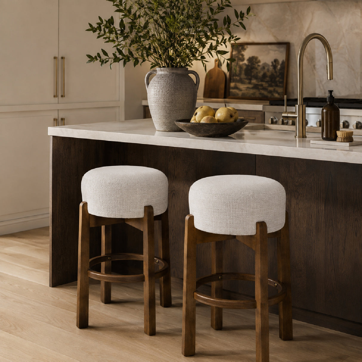 Vera Ivory Upholstered Bar Stools (2) | OROA