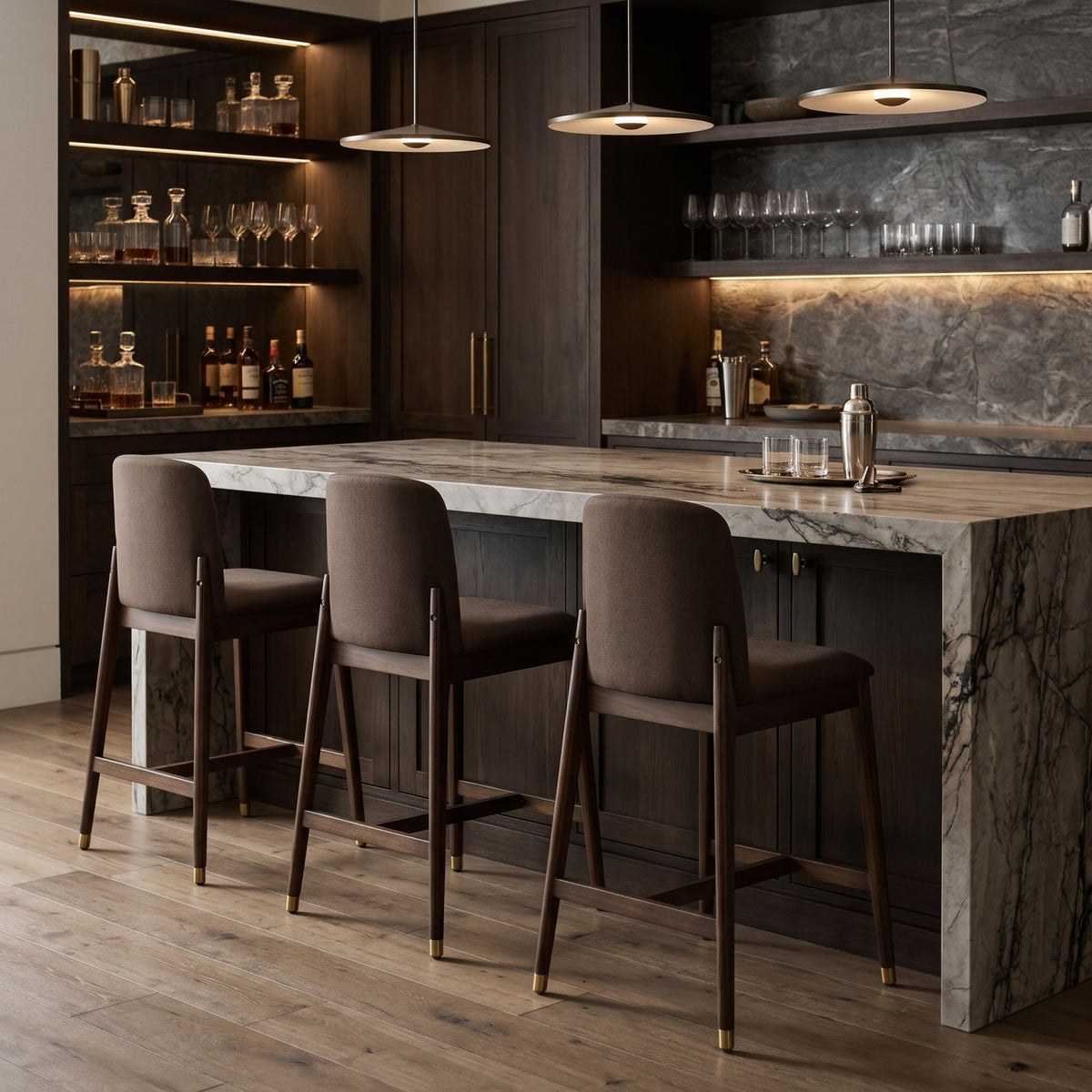 Modern European furniture - Walnut Wooden Counter Stools (2) - www.oroa.com