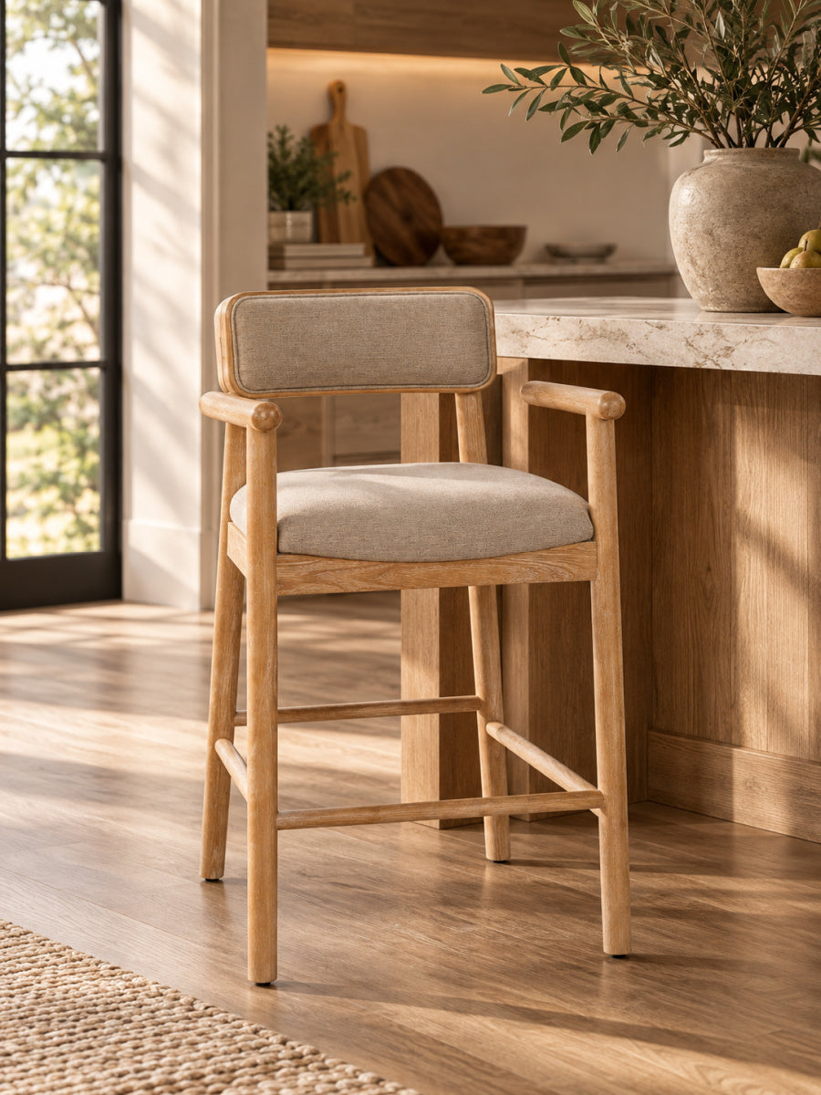 Modern European furniture - Rectangular Padded Back Rubber Wood Counter Stool - www.oroa.com