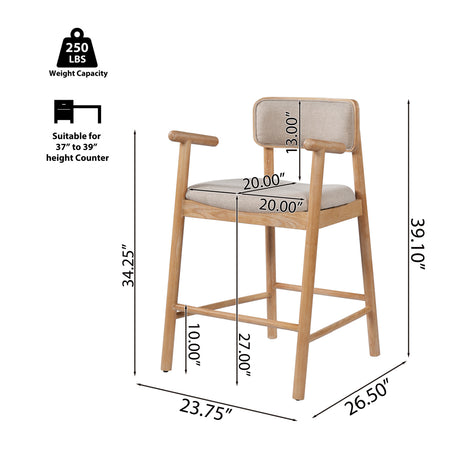 Modern European furniture - Rectangular Padded Back Rubber Wood Counter Stool - www.oroa.com