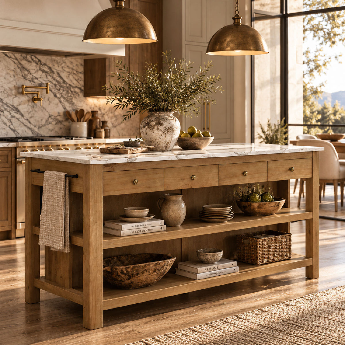 Rustic Marble Wooden Kitchen Island | OROA