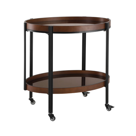 Modern European furniture - Oval 2-Tier Dark Walnut Bar Cart - www.oroa.com