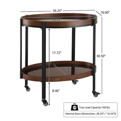 Modern European furniture - Oval 2-Tier Dark Walnut Bar Cart - www.oroa.com