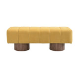 No-Assembly Yellow Chenille Upholstered Bench | OROA