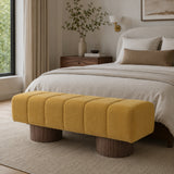 No-Assembly Yellow Chenille Upholstered Bench | OROA