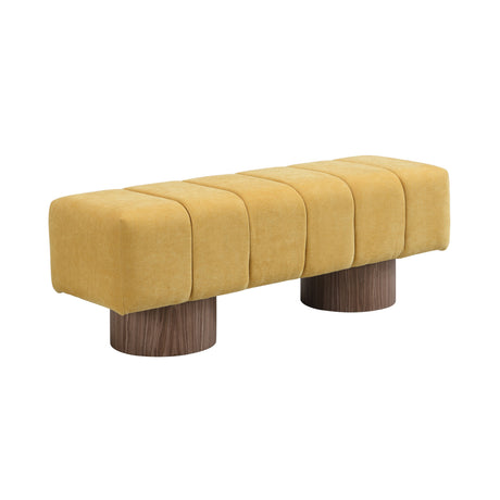 No-Assembly Yellow Chenille Upholstered Bench | OROA