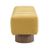 No-Assembly Yellow Chenille Upholstered Bench | OROA