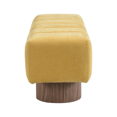 No-Assembly Yellow Chenille Upholstered Bench | OROA