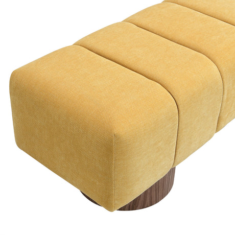 No-Assembly Yellow Chenille Upholstered Bench | OROA