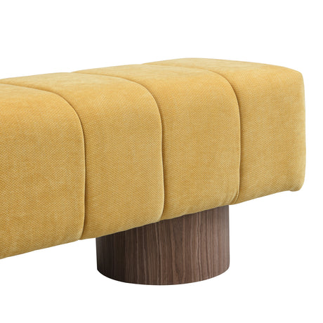 No-Assembly Yellow Chenille Upholstered Bench | OROA