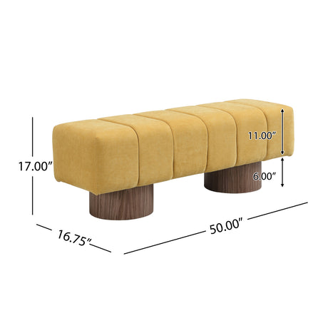 No-Assembly Yellow Chenille Upholstered Bench | OROA