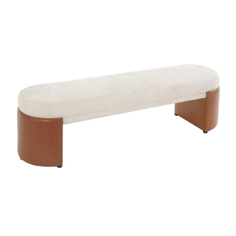 Two-Tone Boucle Upholstered Dining Bench | OROA