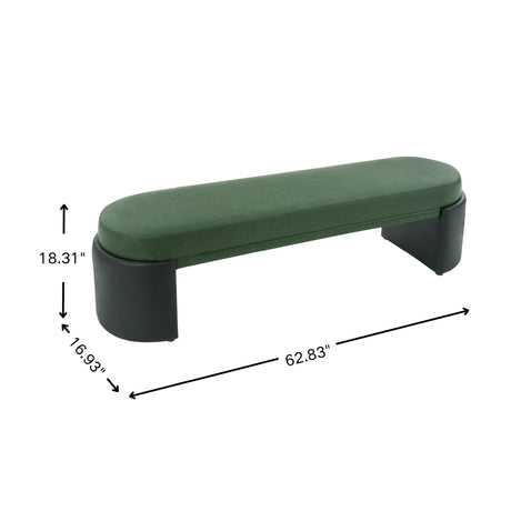 Green & Black Wooden Upholstered Bench | OROA